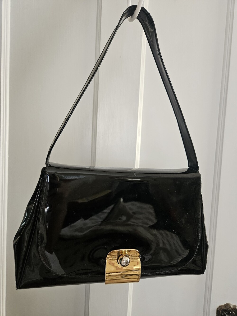 Gorgeous Vintage Lewis Black Patent Shoulder Bag with Flip Closure